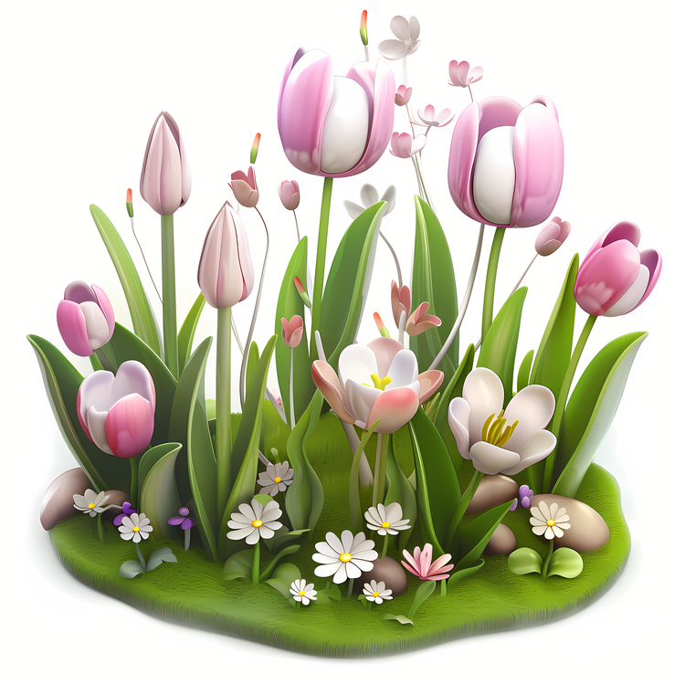 Spring Begins,Pink Tulips,White Petals