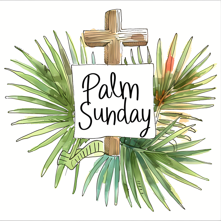 Palm Sunday,Hand Painted Palm Leaves,Watercolor Background