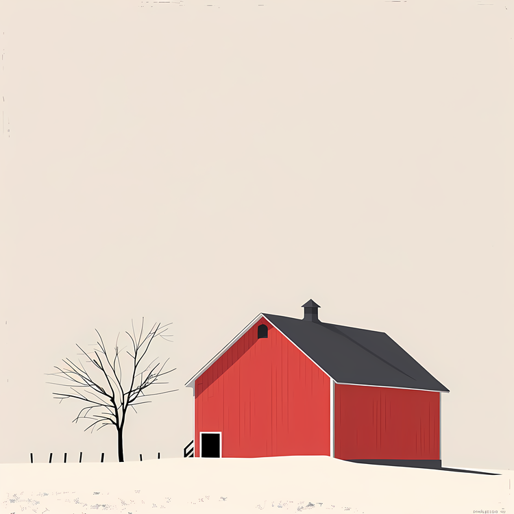 Farm Barn,Red Barn,Snow Covered Field