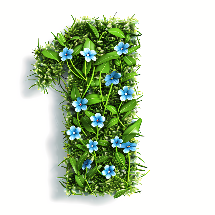 Number One Art Design,Green Grass,Blue Flowers
