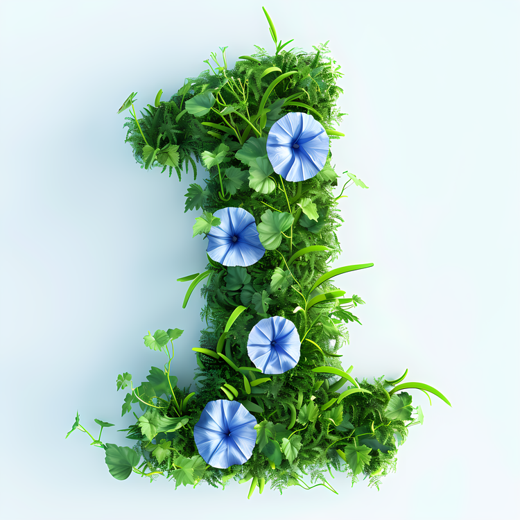 Number One Art Design,Grass,Blue Flowers