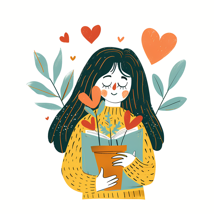 Book Lover,Cartoon Girl,Hand Drawn Illustration