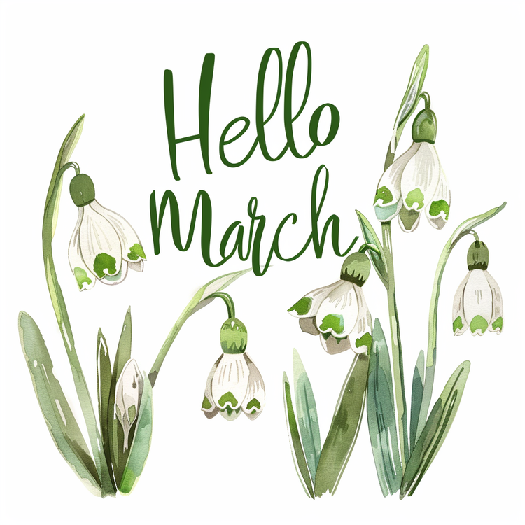Hello March,Watercolor,Snowdrops