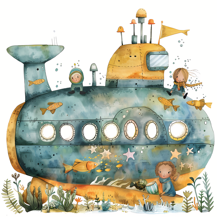 Submarine Day,Sculpture,Watercolor