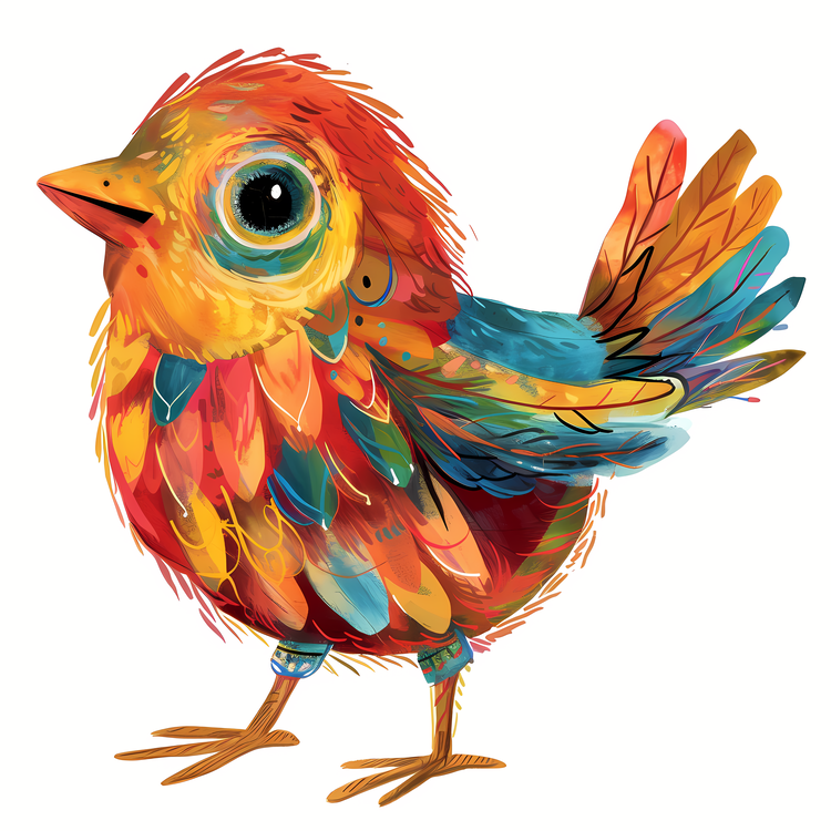 Whimsical Bird,Bird,Multicolored Feathers