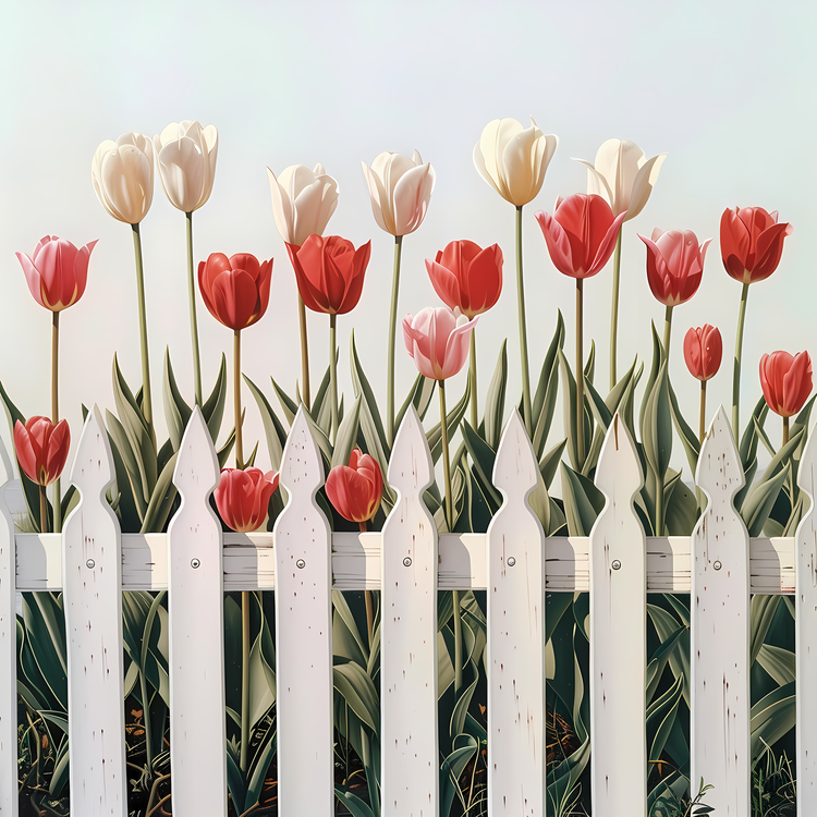 Garden Fence,Bouquet Of Tulips,Beautiful Flower Arrangement