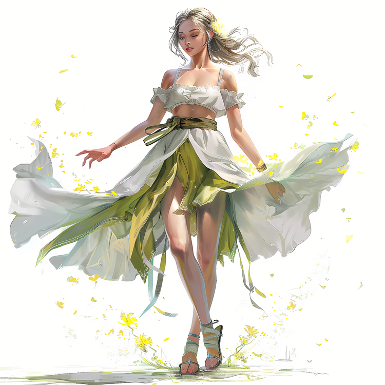 Spring Girl,Digital Painting,Flowers