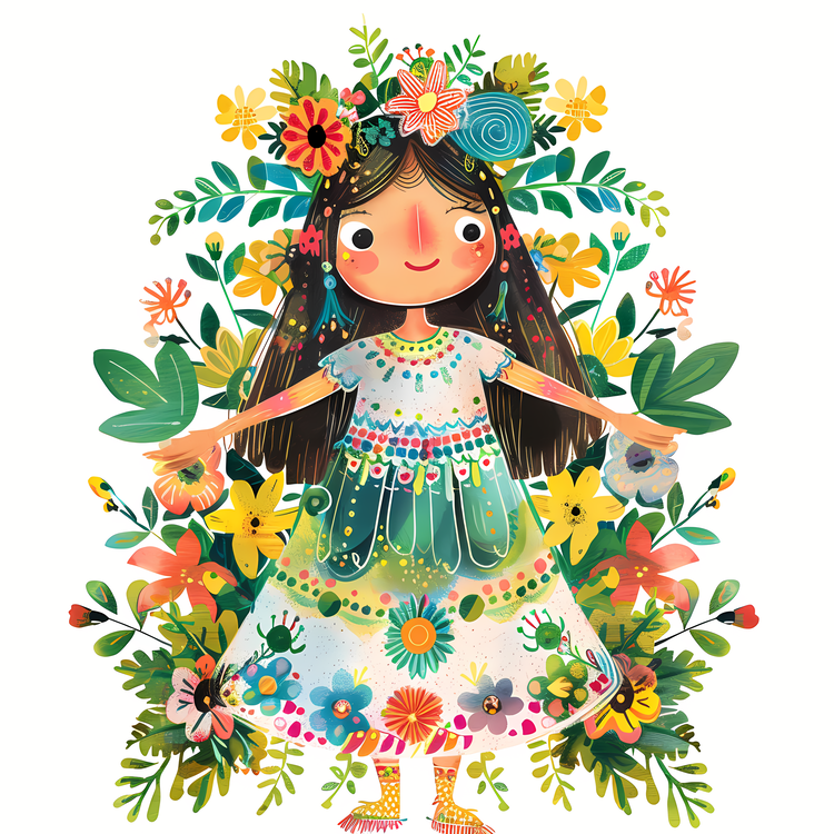 Little Girl,Girl In A Flowery Dress,Holding Flowers