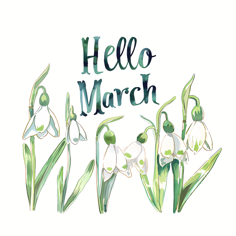 Hello March,Spring,Watercolor