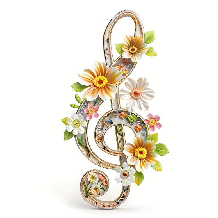 Music Note,White Background,Floral Decorations