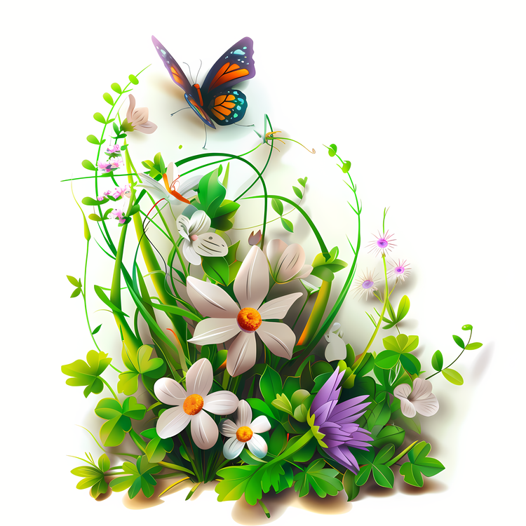 Spring Begins,Wild Flowers,Butterfly