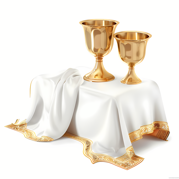 Maundy Thursday,Gold Cups,White Tablecloth