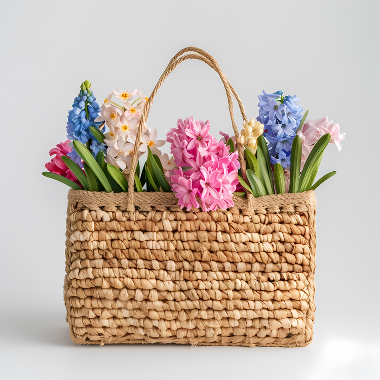 Straw Bag,Seasonal Flowers,Hyacinth