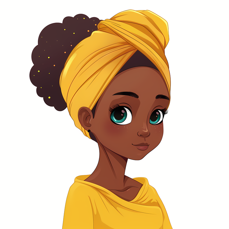 African Cartoon Girl,Beautiful,Black
