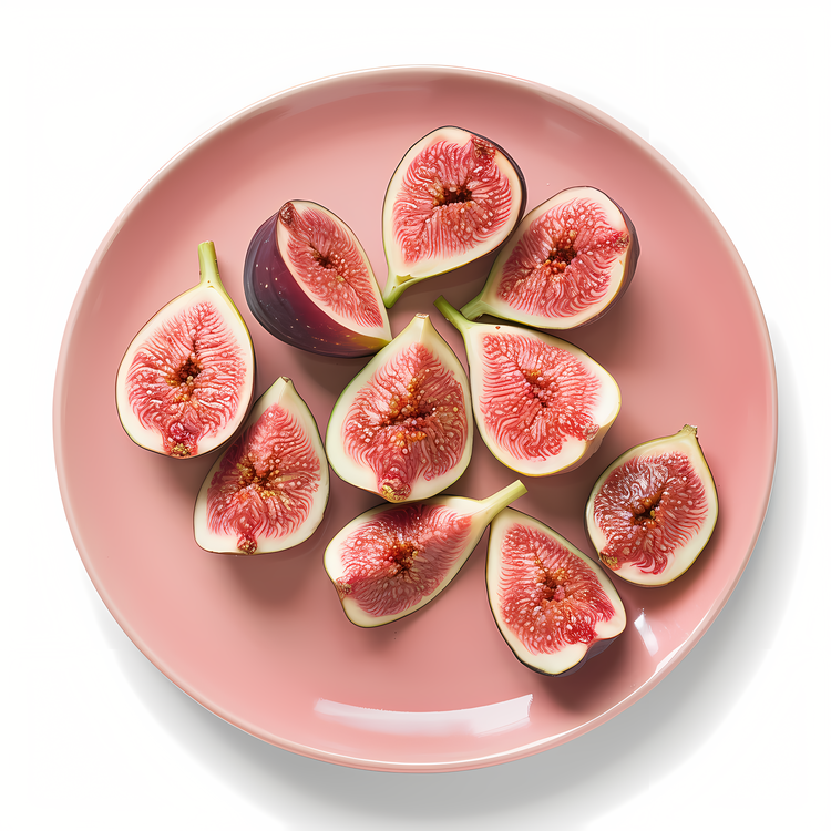Sliced Figs,Close Up View Of The Plate,On A White Background