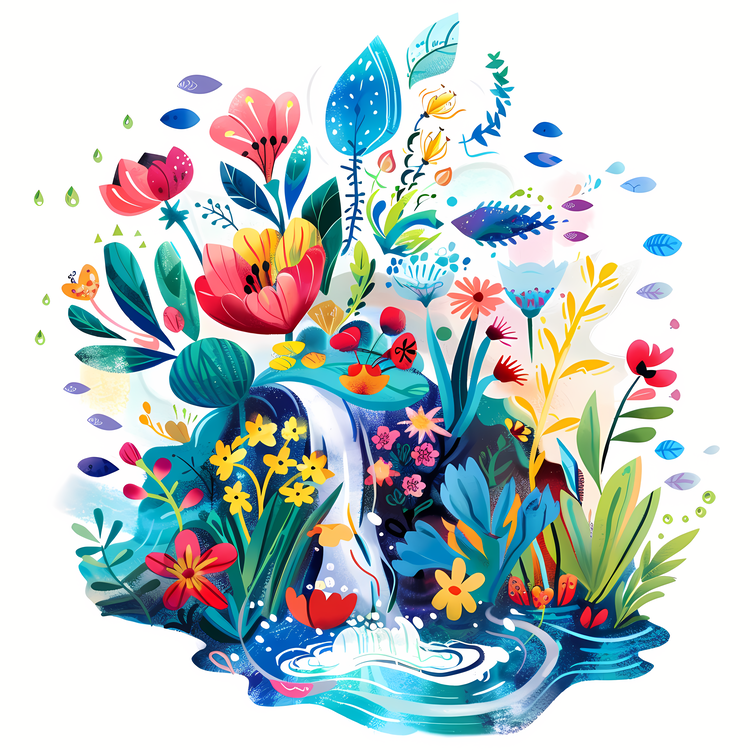 World Water Day,Waterfall,Flowers