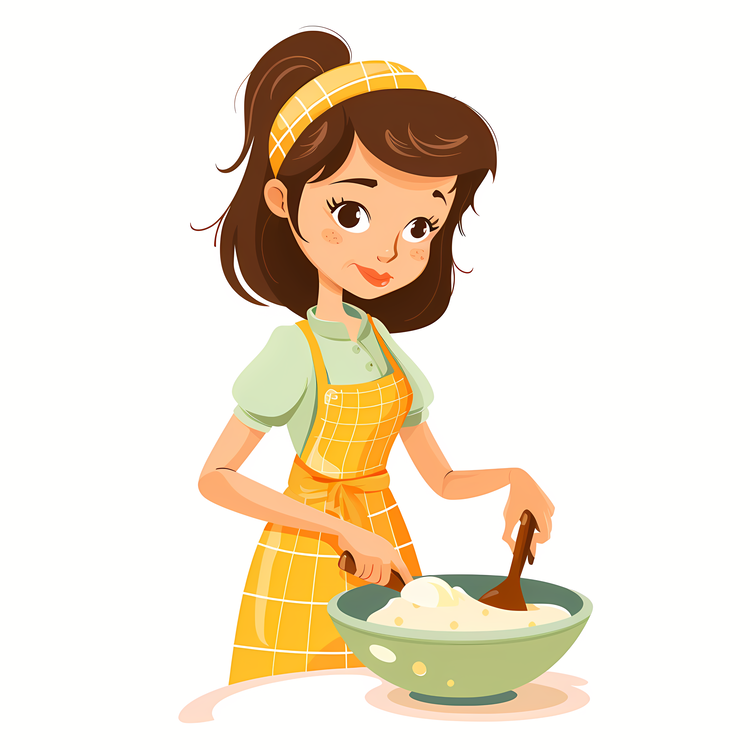 Cartoon Cooking Woman,Female Baker Preparing Dough,Chef Making Pizza Dough