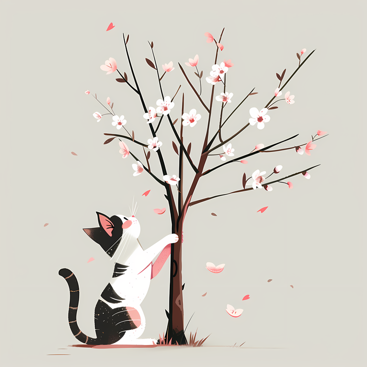 Cute Cat Under Tree,Cat,Flower
