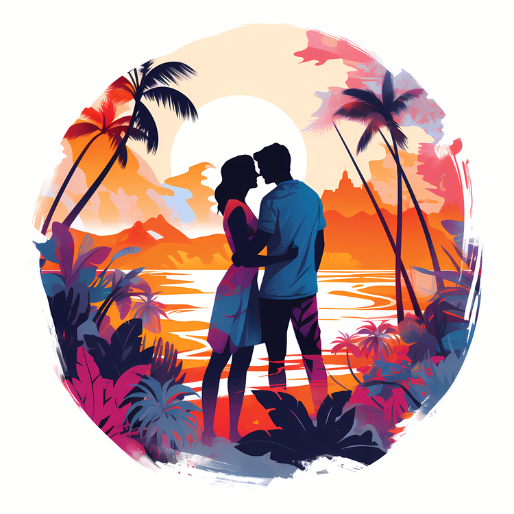 Romantic Couples,Tropical Landscape,Sunset