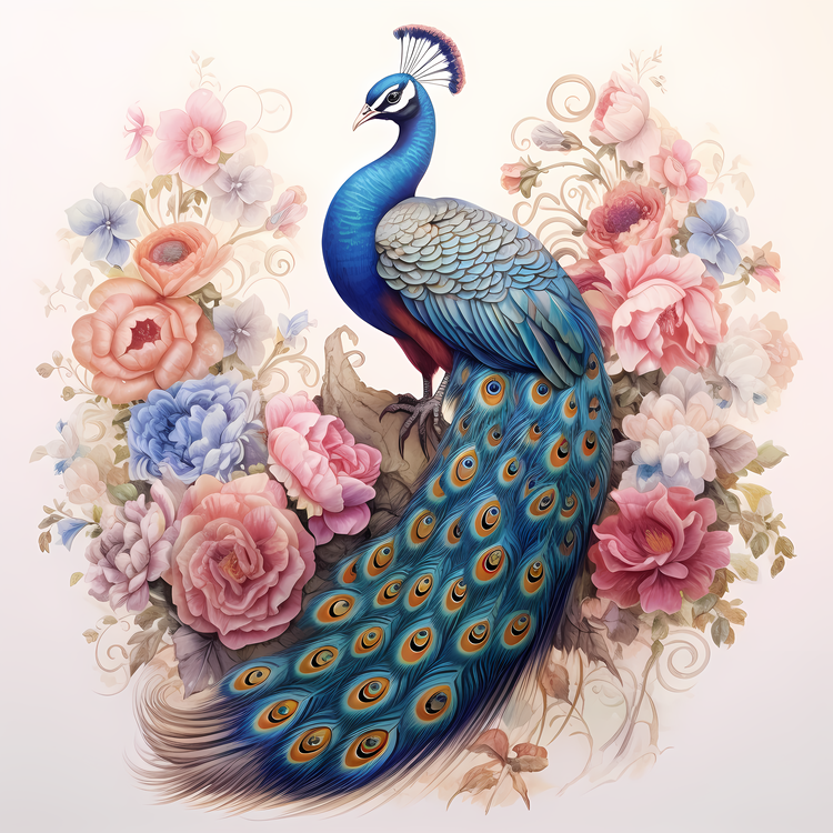 Peacock Illustrate,Peacock,Floral