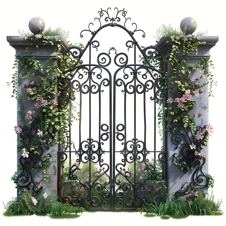 Garden Gate,Flowers,Ornate Iron Gate