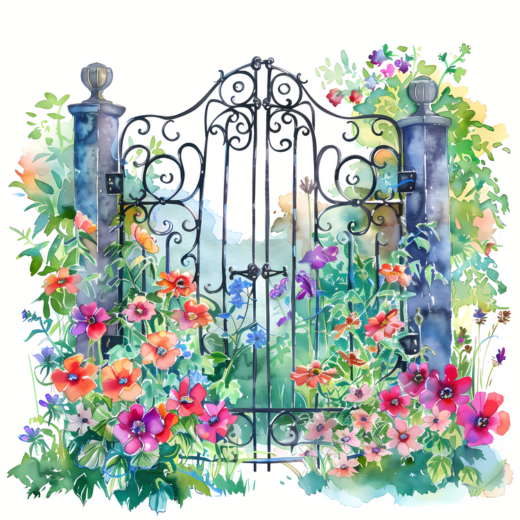 Garden Gate,Flowers,Colorful