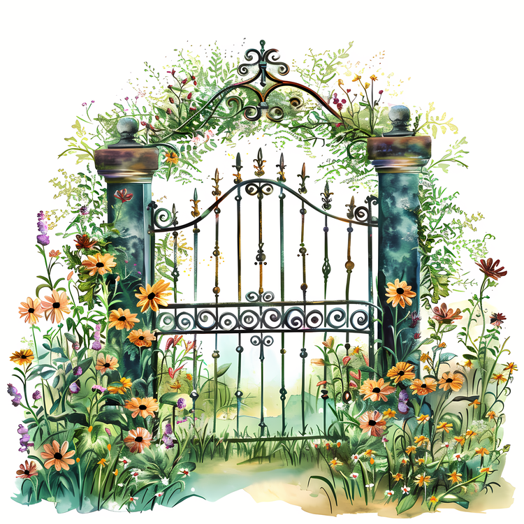 Garden Gate,Flowers,Iron Gate