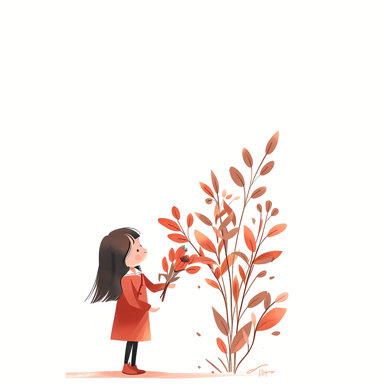 Girl Holding Bouquet,Red Autumn Leaves,Child Holding Leaves