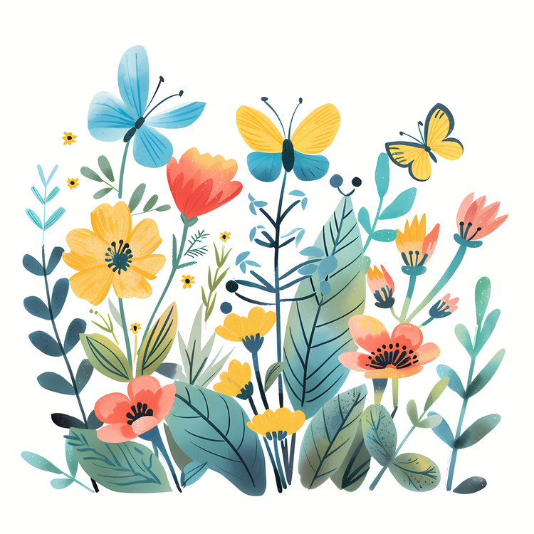 Spring Begins,Flowers,Butterflies