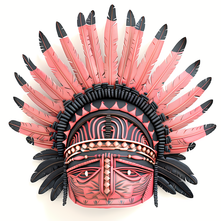 Indigenous Headgear,Red Feathers,Feathered Mask