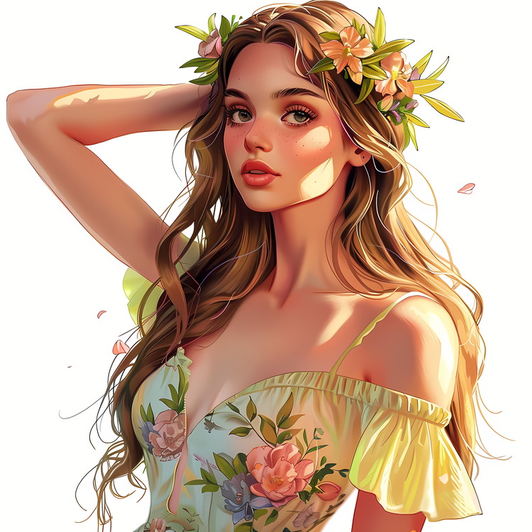 Spring Girl,Digital Painting,Watercolor
