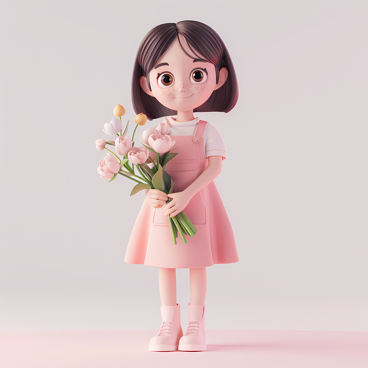 Girl Holding Bouquet,Petal,Pink Flowers