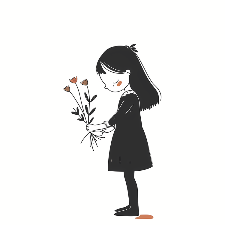 Girl Holding Bouquet,Cartoon,Girl