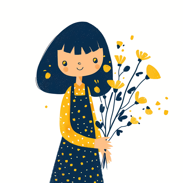 Girl Holding Bouquet,Girl,Yellow Flowers
