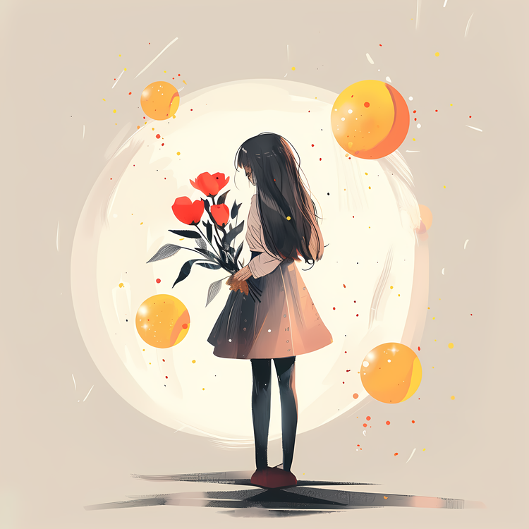 Girl Holding Bouquet,Romantic,Emotional