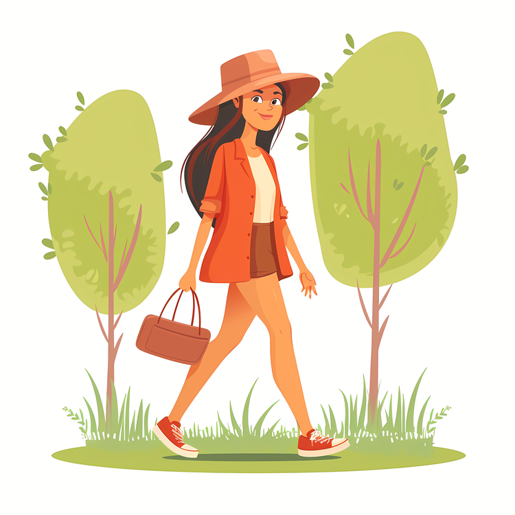 Cartoon Walking Woman,Girl,Fashionable
