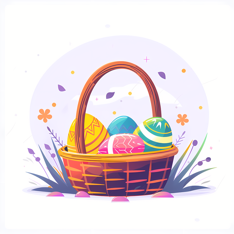 Happy Easter,Easter Eggs In Basket,Colorful Eggs