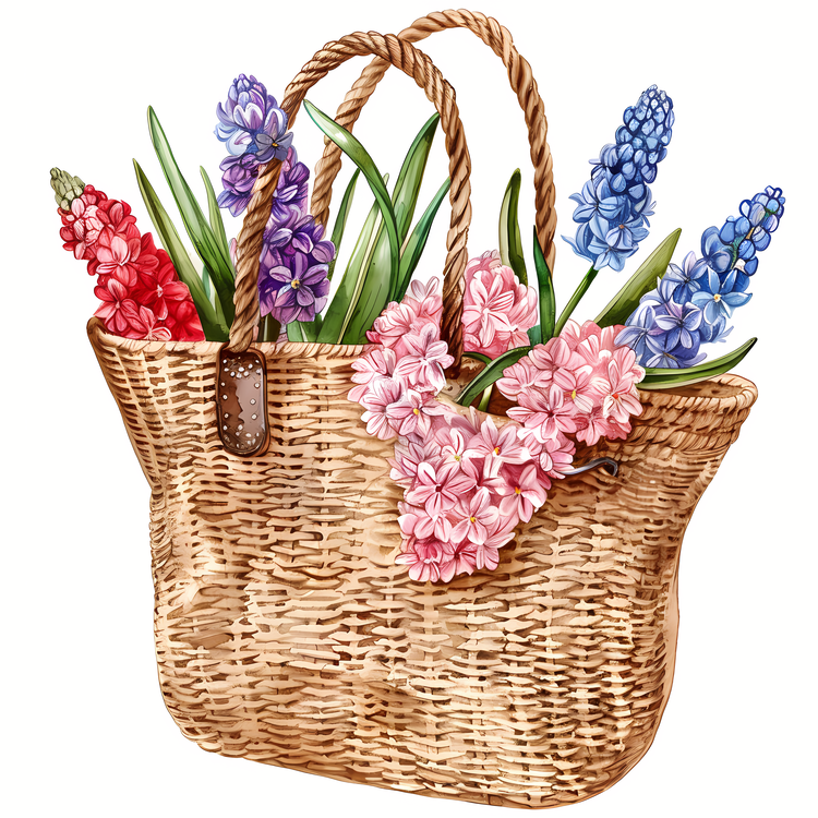 Straw Bag,Seasonal Flowers,Hyacinth