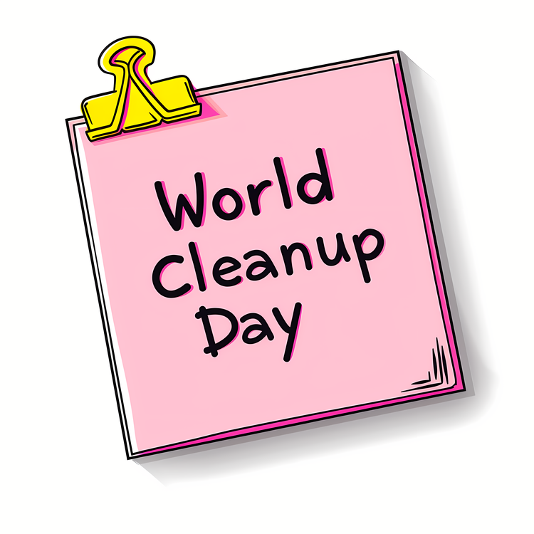 World Cleanup Day,Pink Postit Note,Hygiene Messages