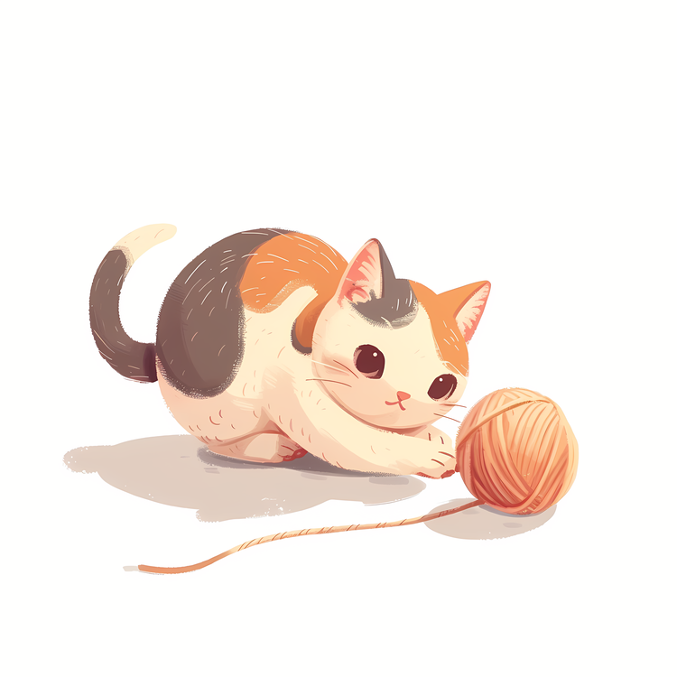 Little Cat Playing Yarn Ball,Cute Cat Playing With Yarn,Cat With Ball Of Yarn