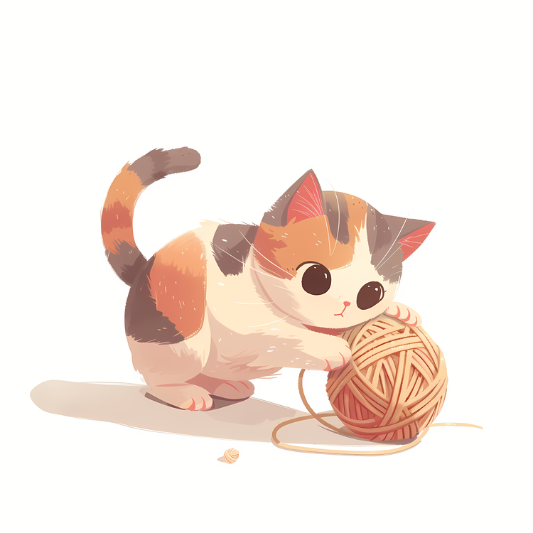 Little Cat Playing Yarn Ball,Cute,Adorable