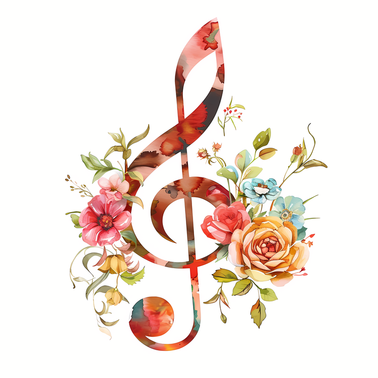 Music Note,Watercolor,Flowers