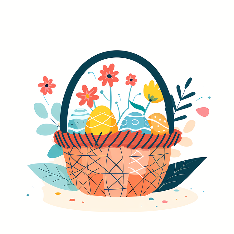 Happy Easter,Easter Basket,Basket Full Of Eggs