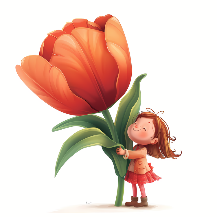 Kid And Flowers Illustrate,Girl,Tulip