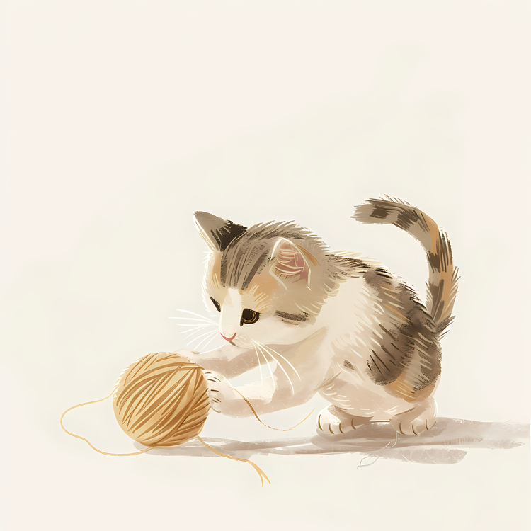 Little Cat Playing Yarn Ball,Kitten,Knitting