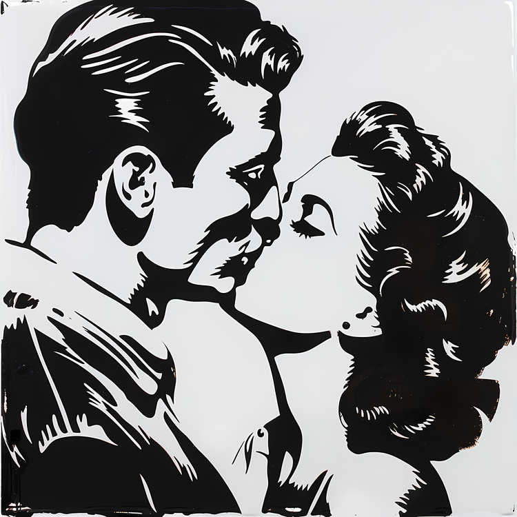 Couple Kissing,Black And White,Art Print