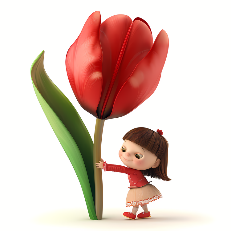 Kid And Flowers Illustrate,Tulip,Flower