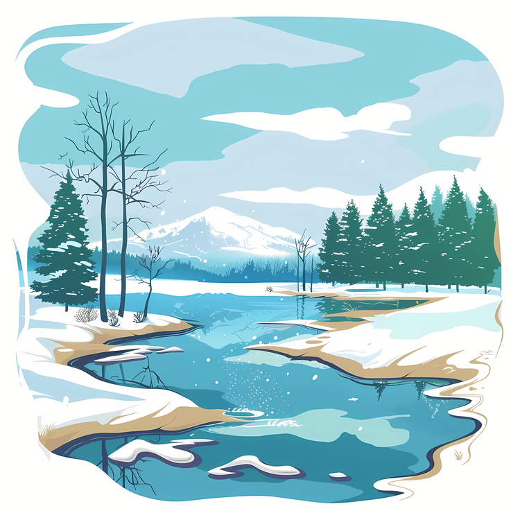 Spring,Melting Lake,Winter Landscape