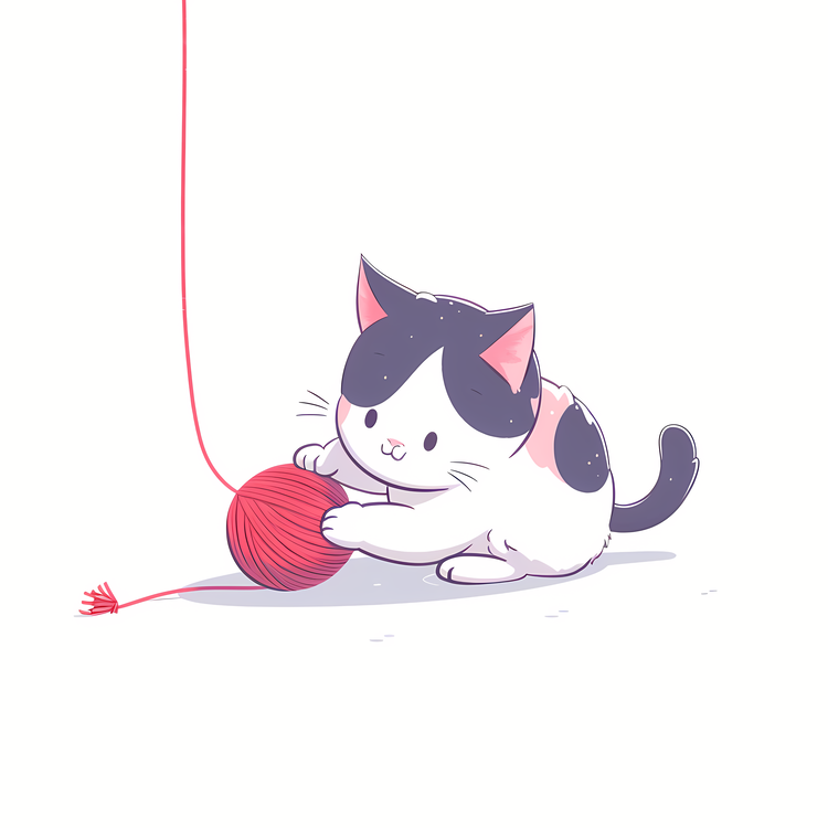 Little Cat Playing Yarn Ball,Cute,Cartoon
