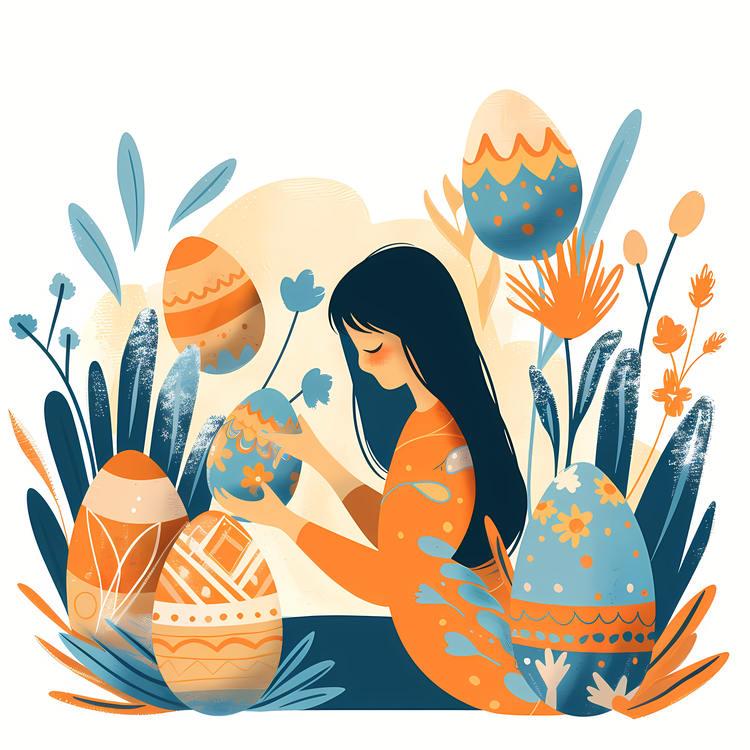 Girl Preparing For Easter Day,Girl,Easter Eggs